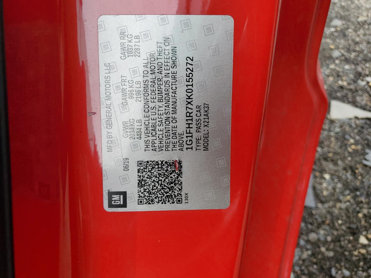 2019 Chevrolet Camaro Ss VIN: 1G1FH1R7XK0155272 Lot: 81862265