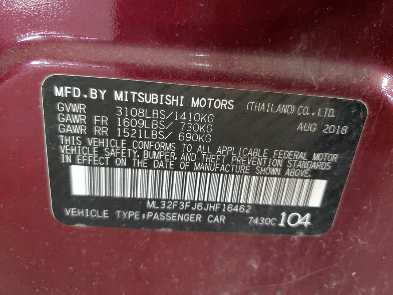 2018 Mitsubishi Mirage G4 Es VIN: ML32F3FJ6JHF16462 Lot: 84603045