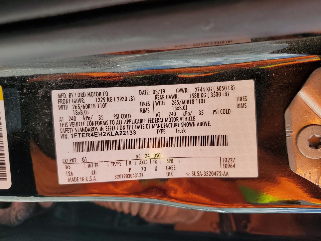 2019 Ford Ranger Xl VIN: 1FTER4EH2KLA22133 Lot: 80943635
