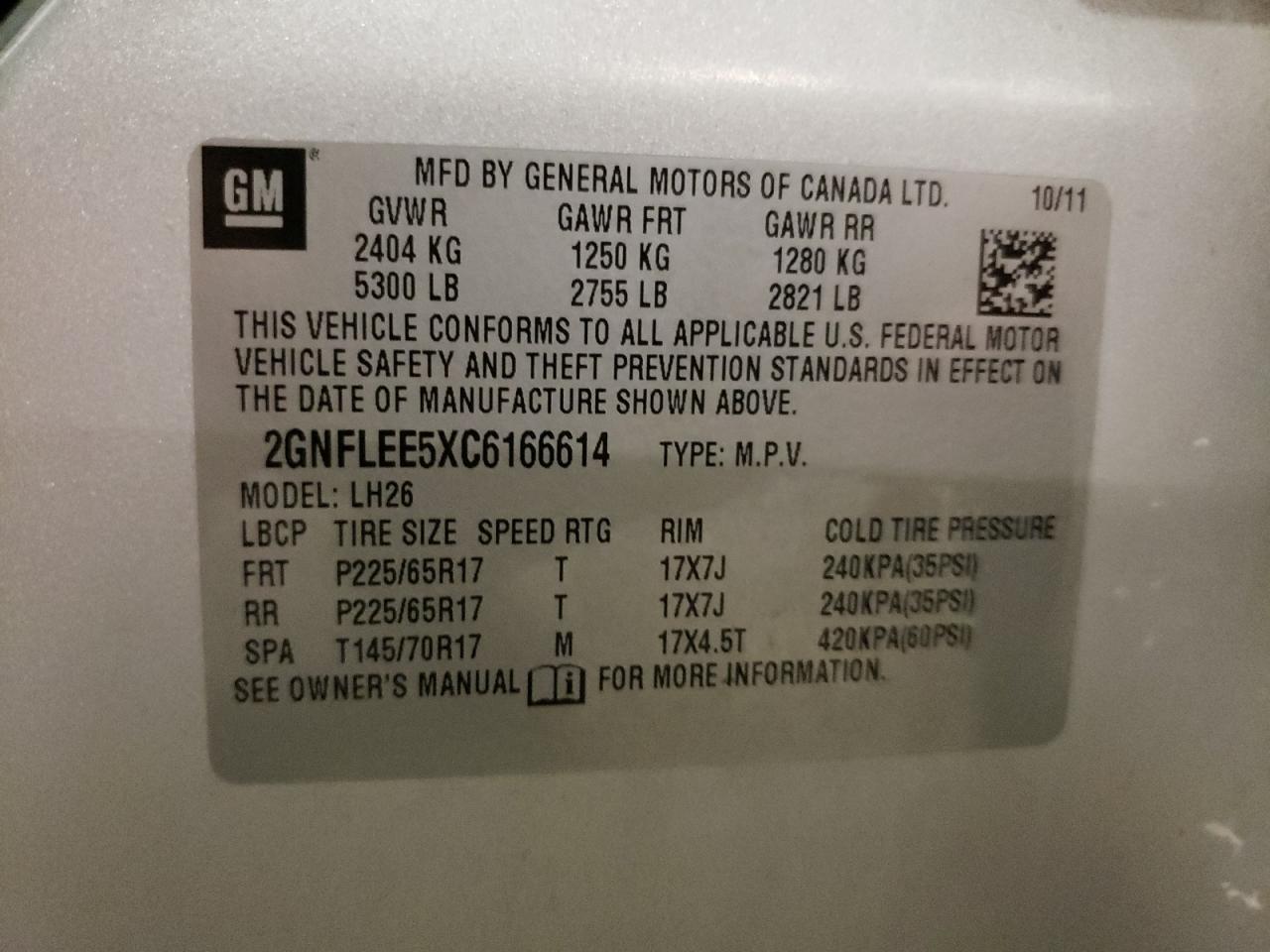 2012 Chevrolet Equinox Lt VIN: 2GNFLEE5XC6166614 Lot: 81266185