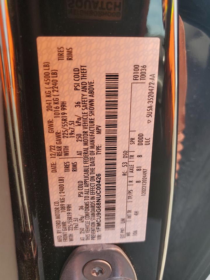 2022 Ford Escape Se VIN: 1FMCU9G68NUC00426 Lot: 84003095