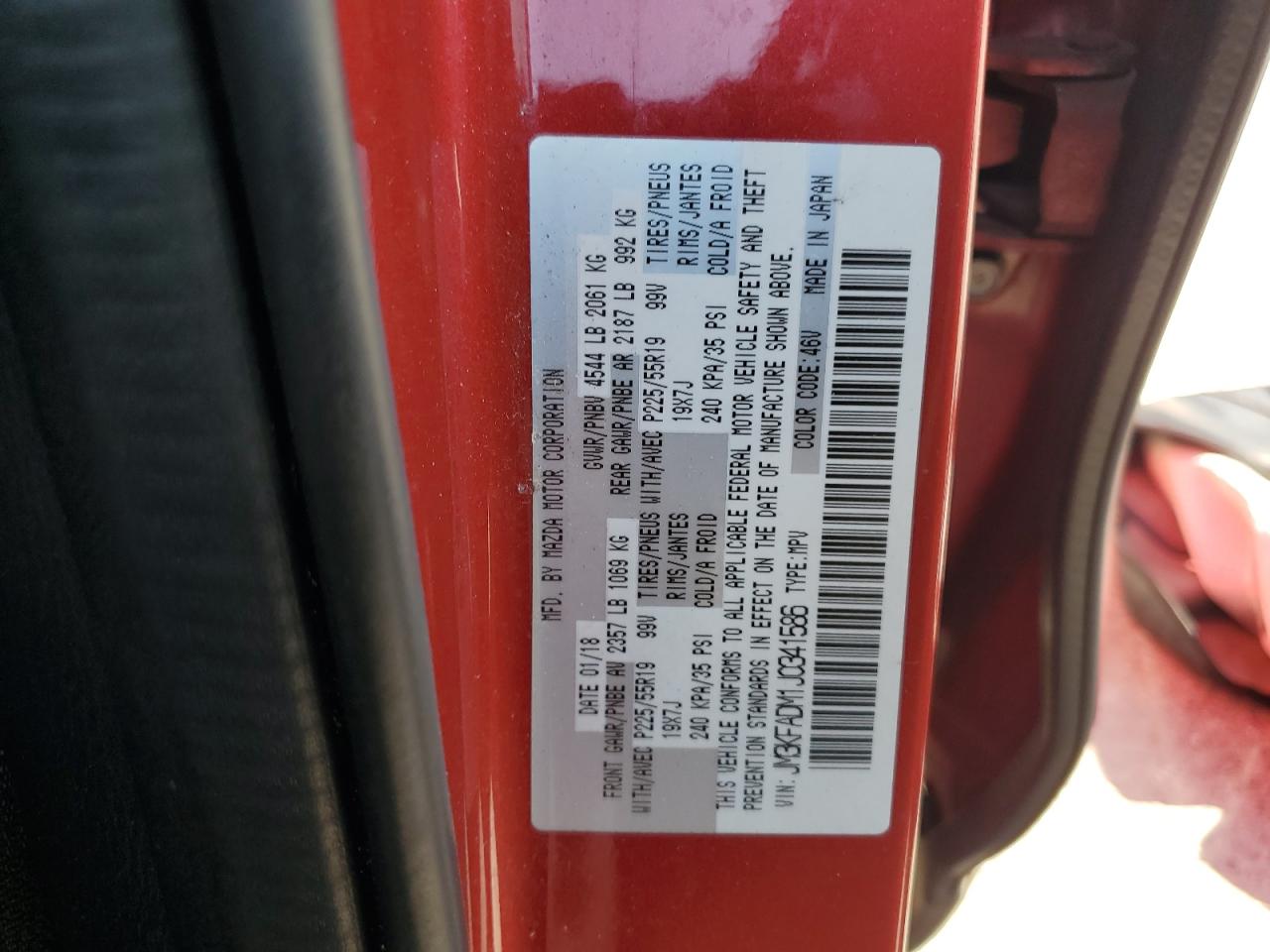 2018 Mazda Cx-5 Grand Touring VIN: JM3KFADM1J0341586 Lot: 80653655