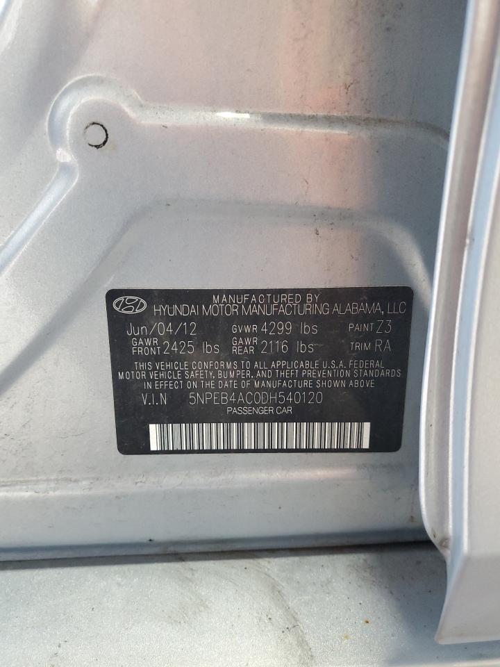 2013 Hyundai Sonata Gls VIN: 5NPEB4AC0DH540120 Lot: 84234325