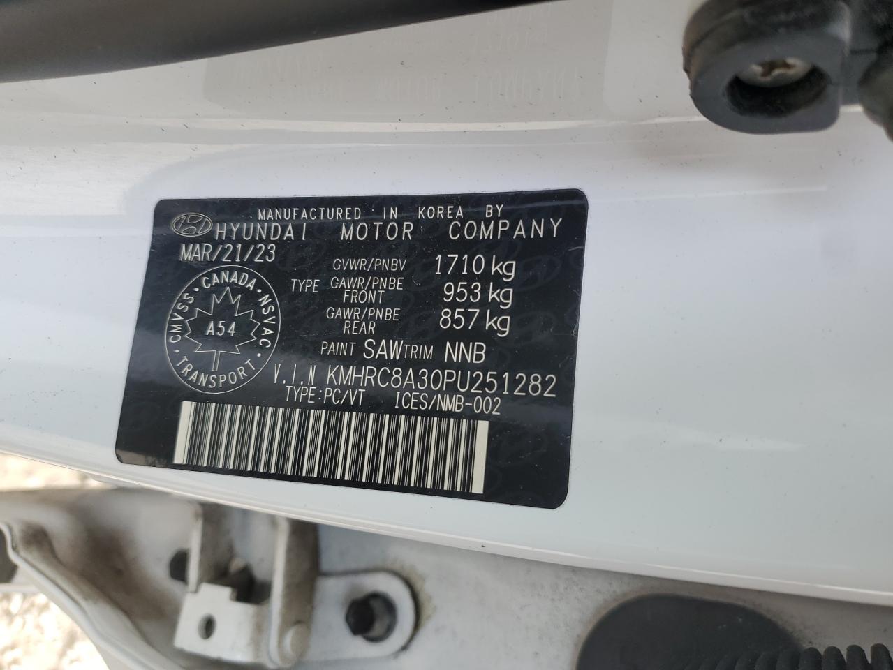 2023 Hyundai Venue Sel VIN: KMHRC8A30PU251282 Lot: 71408845