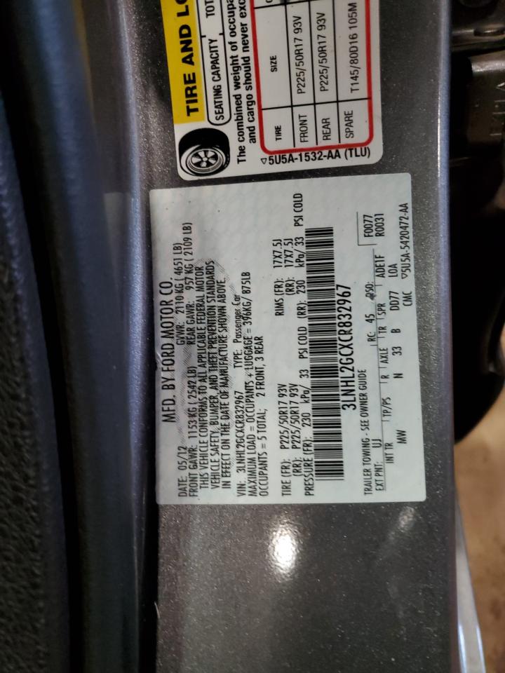 2012 Lincoln Mkz VIN: 3LNHL2GCXCR832967 Lot: 84003865