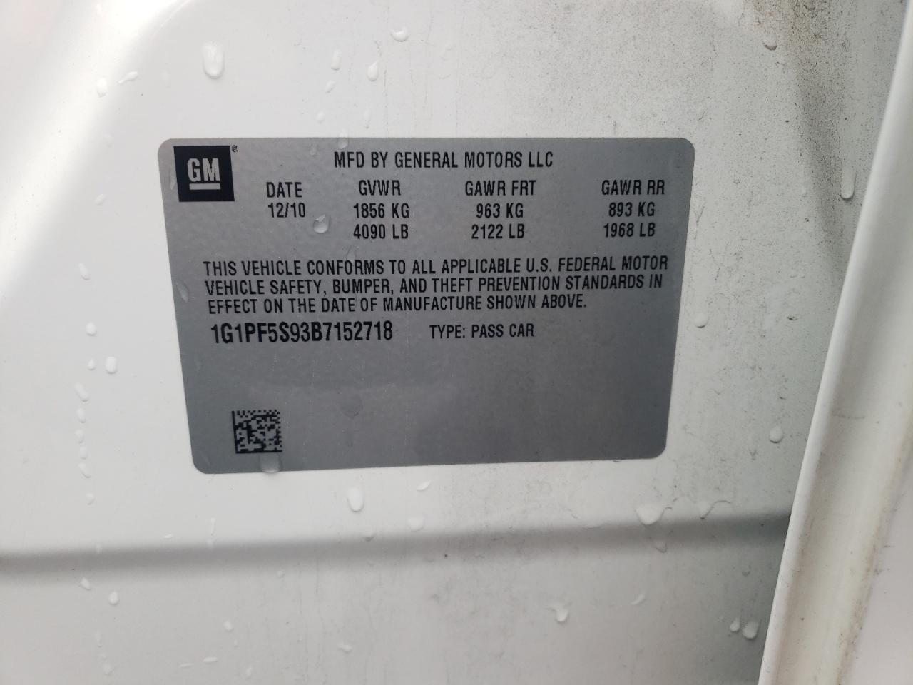 2011 Chevrolet Cruze Lt VIN: 1G1PF5S93B7152718 Lot: 81317125