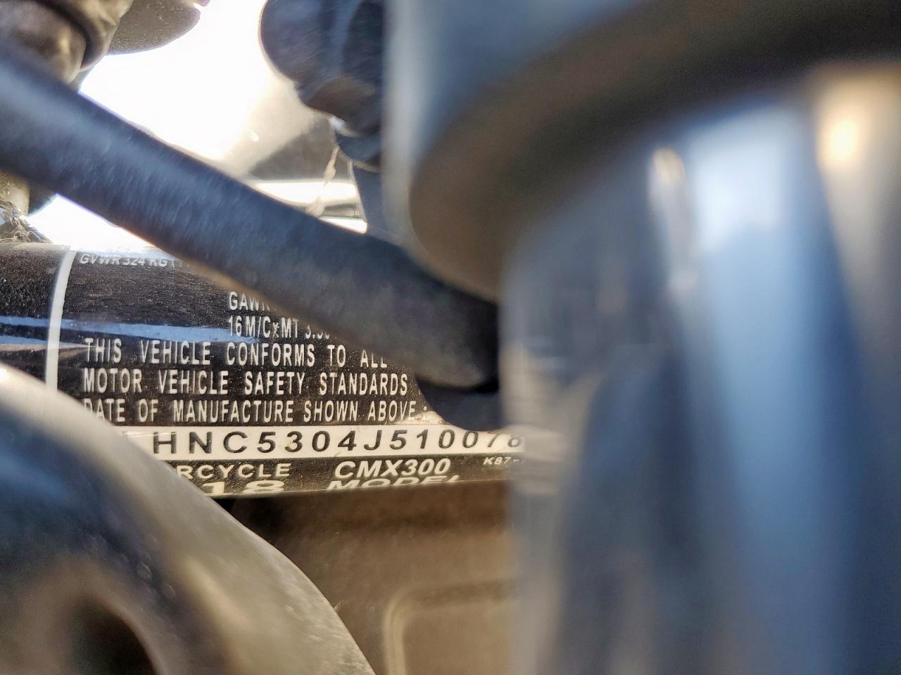 2018 Honda Cmx300 VIN: MLHNC5304J5100786 Lot: 81830025