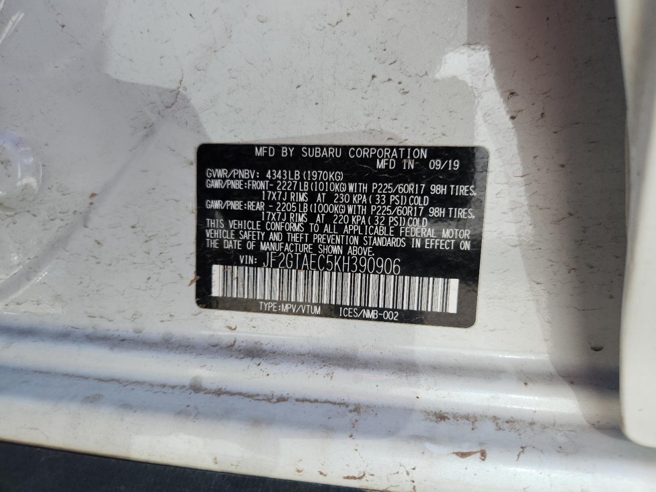 2019 Subaru Crosstrek Premium VIN: JF2GTAEC5KH390906 Lot: 80140055