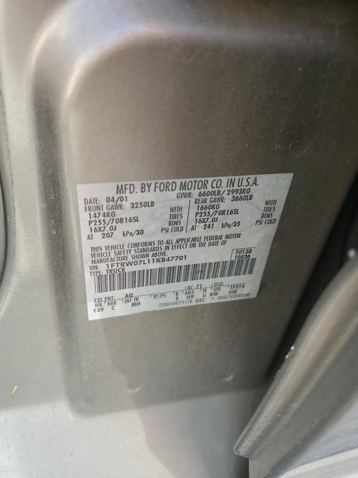 2001 Ford F150 Supercrew VIN: 1FTRW07L11KB47701 Lot: 81819475