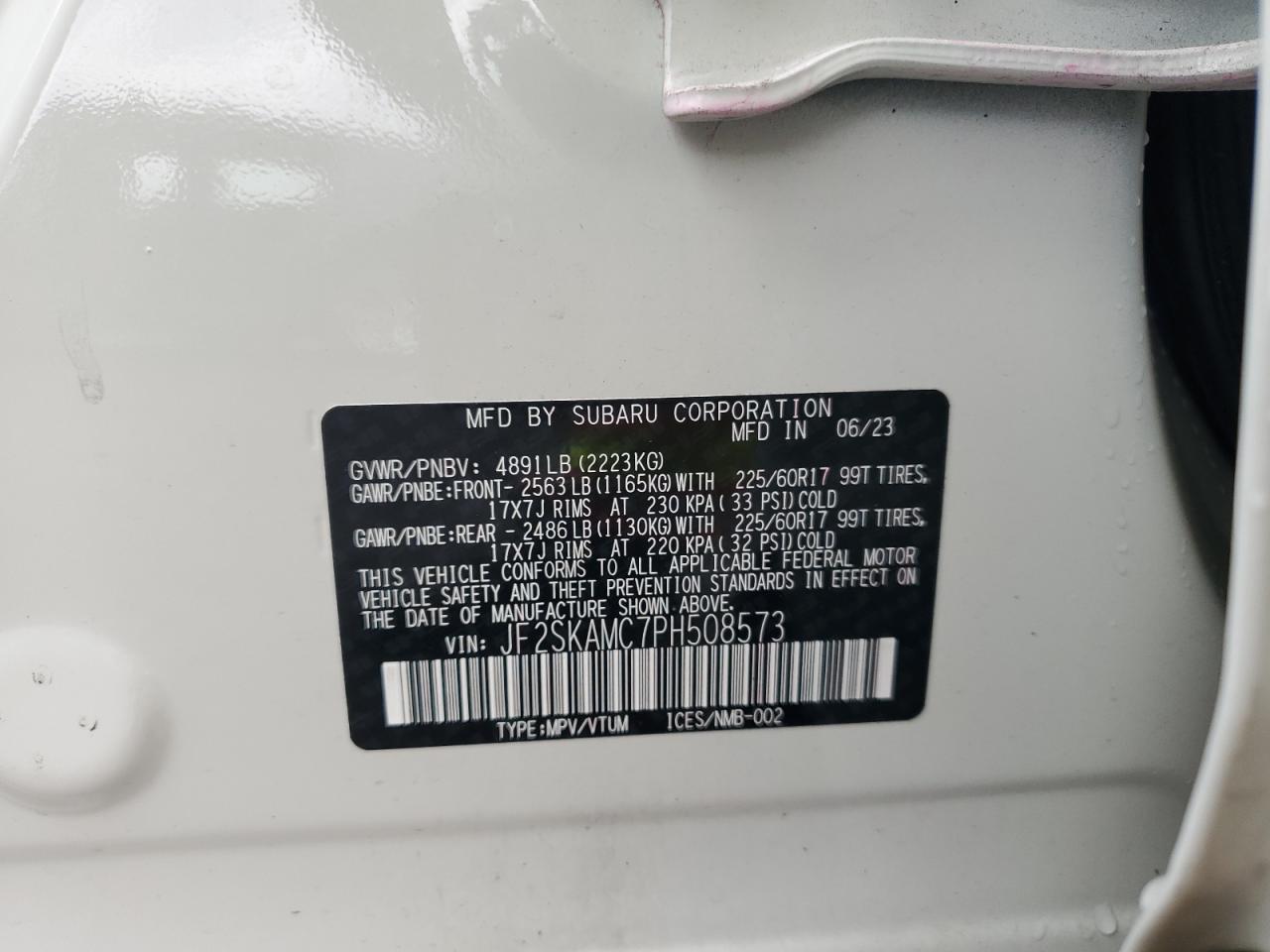 2023 Subaru Forester Wilderness VIN: JF2SKAMC7PH508573 Lot: 82171845