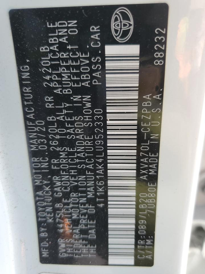 2020 Toyota Camry Xse VIN: 4T1K61AK4LU952330 Lot: 84054715