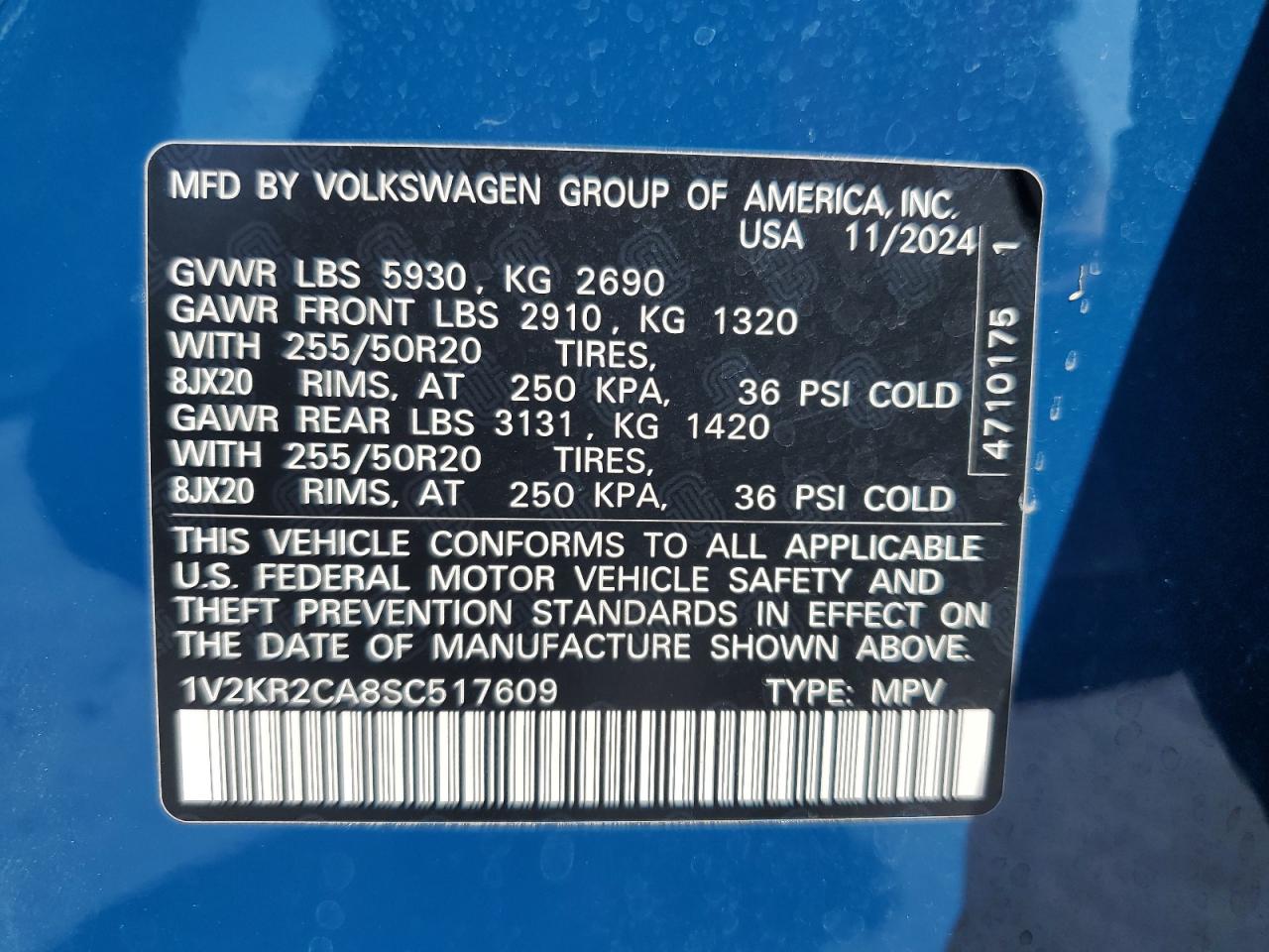 2025 Volkswagen Atlas Se VIN: 1V2KR2CA8SC517609 Lot: 81786855