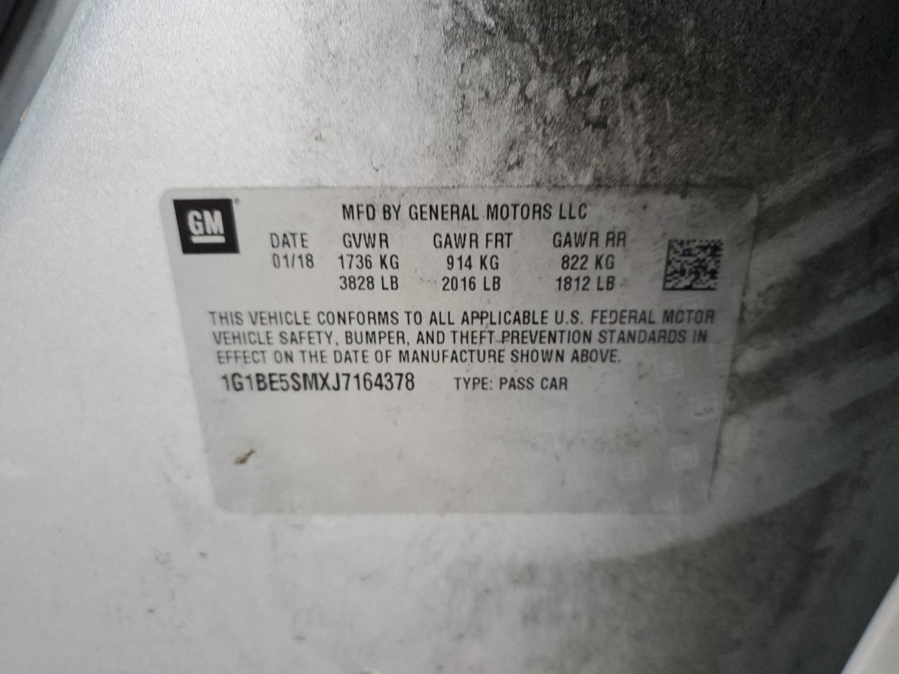 2018 Chevrolet Cruze Lt VIN: 1G1BE5SMXJ7164378 Lot: 83848465
