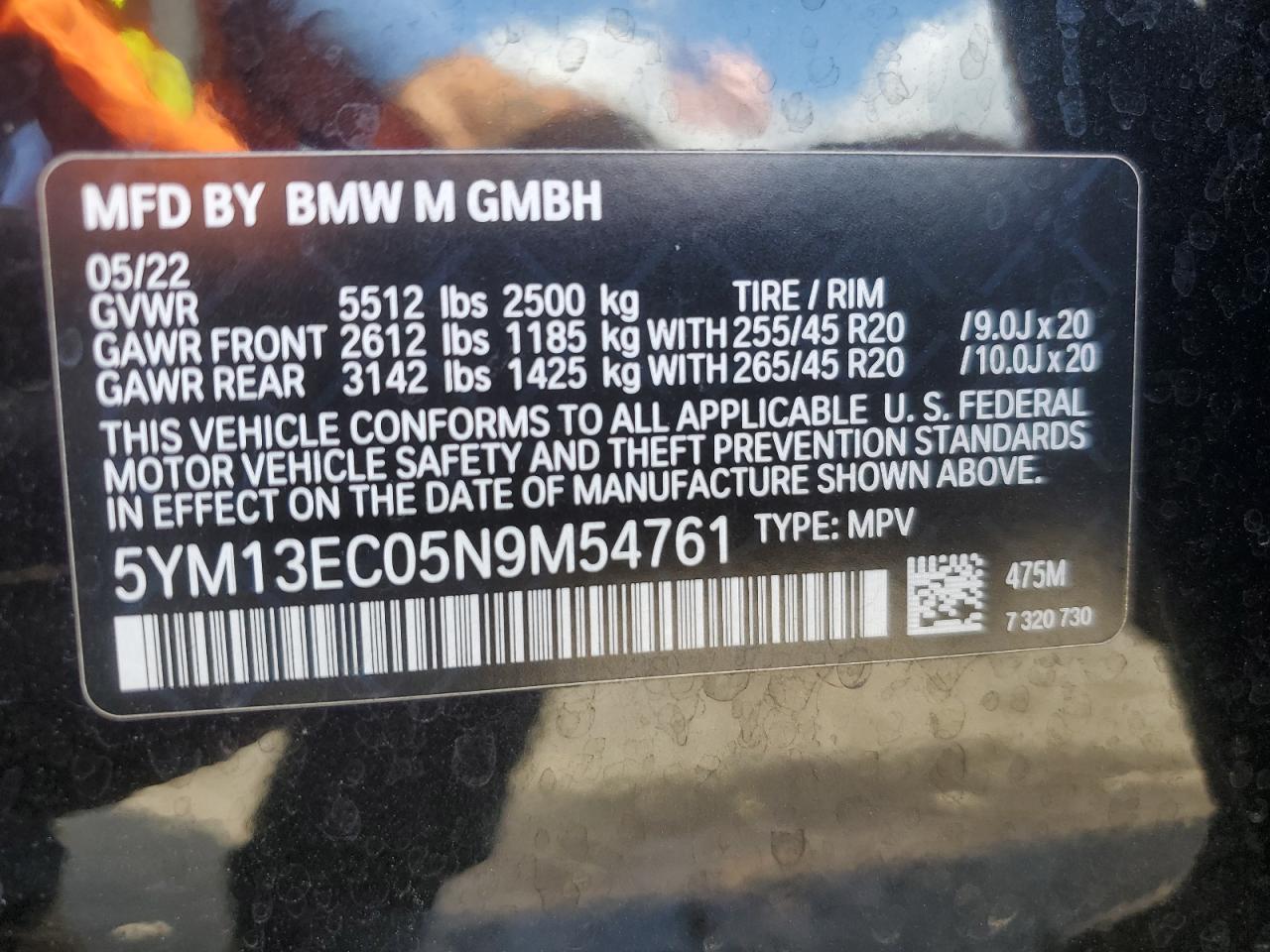 2022 BMW X3 M VIN: 5YM13EC05N9M54761 Lot: 80328515