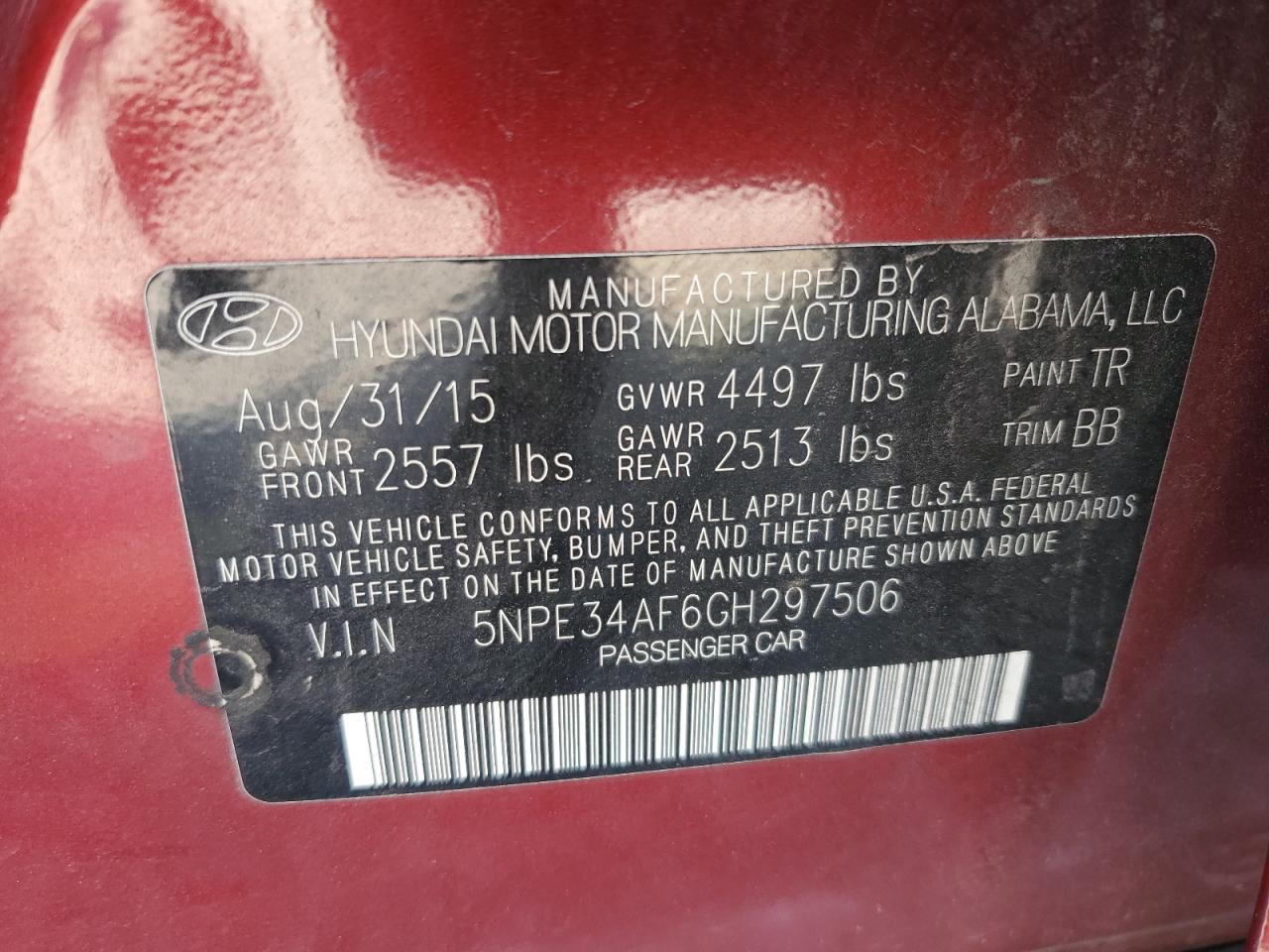 2016 Hyundai Sonata Sport VIN: 5NPE34AF6GH297506 Lot: 80728835