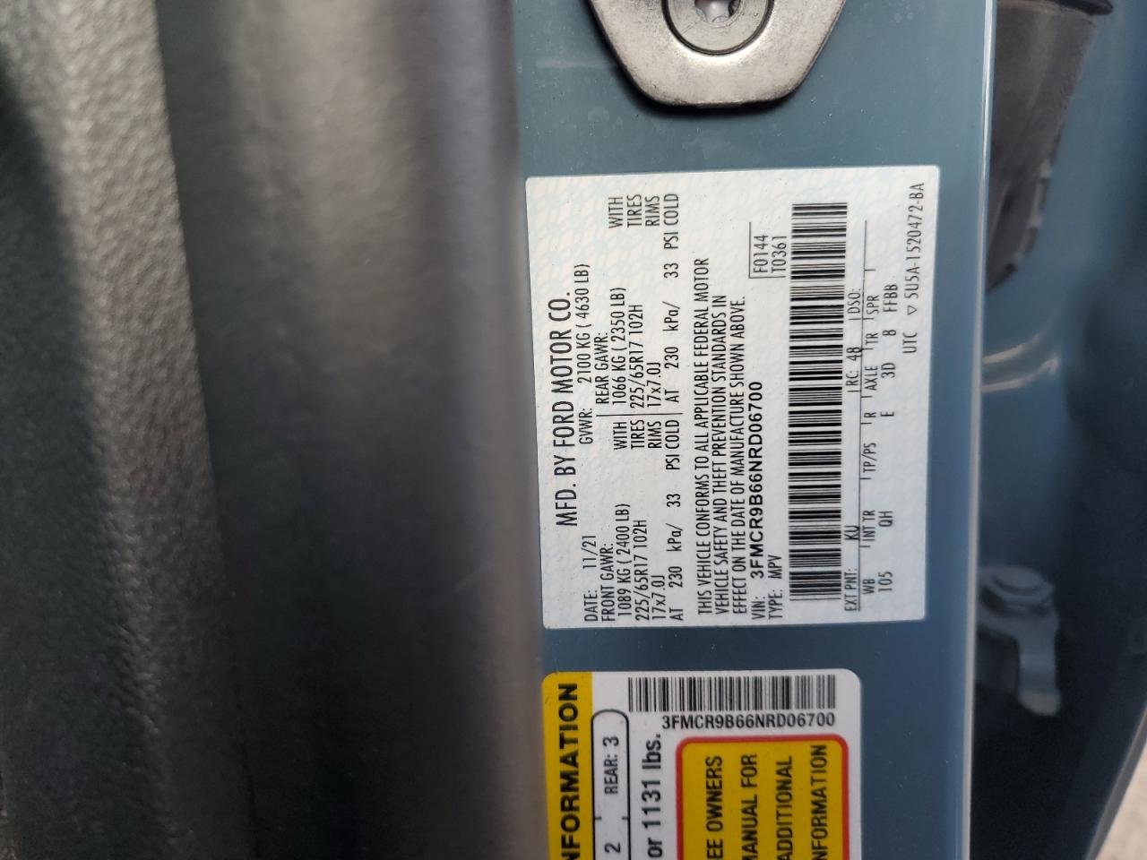 2022 Ford Bronco Sport Big Bend VIN: 3FMCR9B66NRD06700 Lot: 81577495