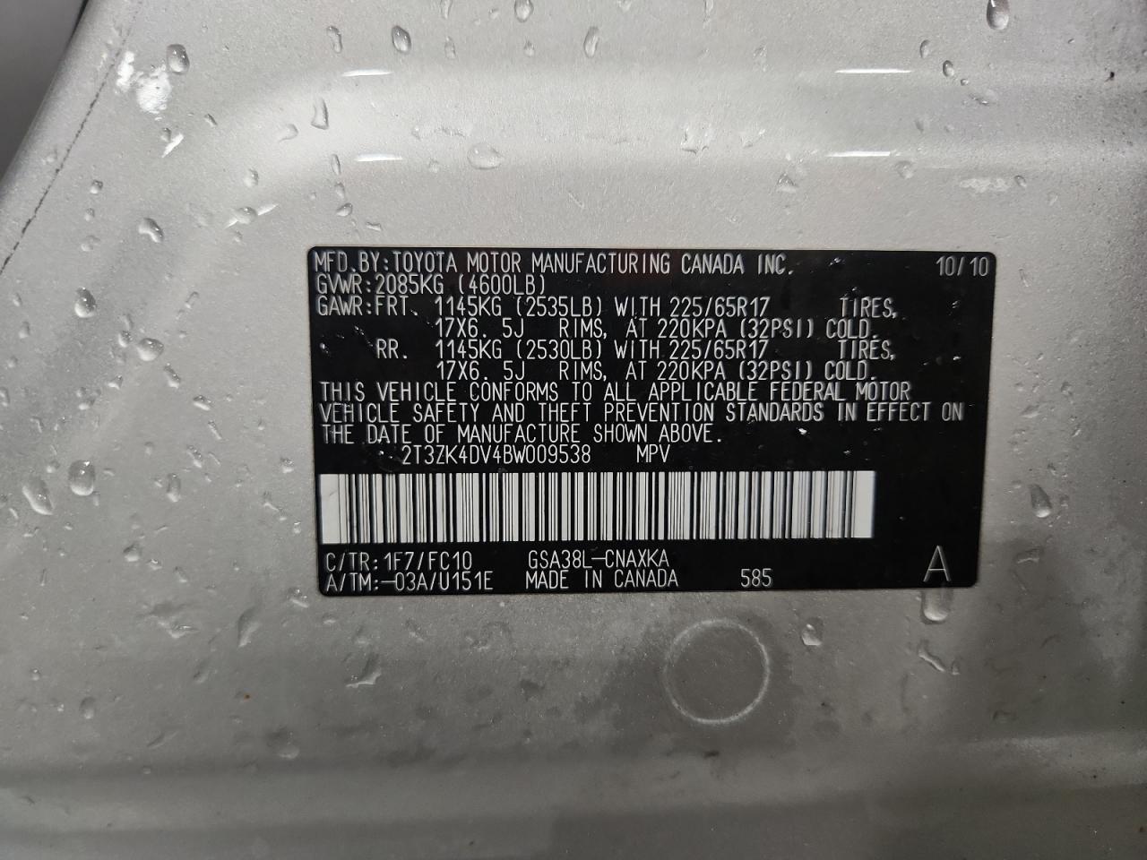 2011 Toyota Rav4 VIN: 2T3ZK4DV4BW009538 Lot: 80663145