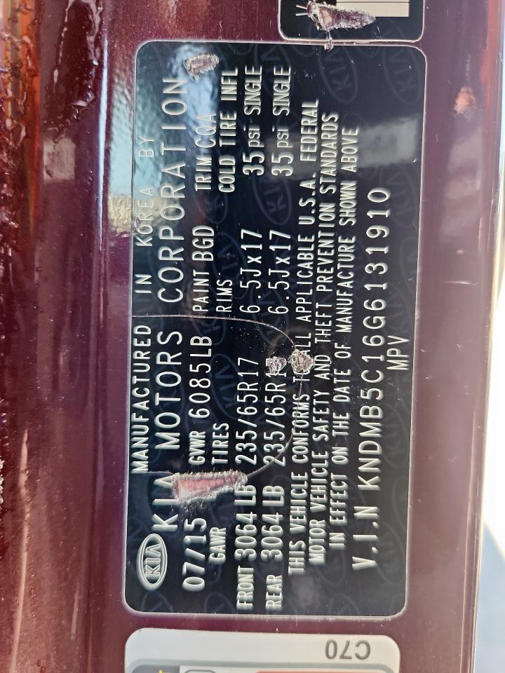 2016 Kia Sedona Lx VIN: KNDMB5C16G6131910 Lot: 80372165