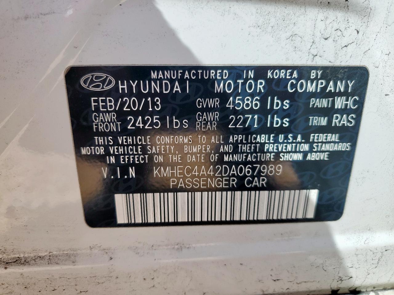 2013 Hyundai Sonata Hybrid VIN: KMHEC4A42DA067989 Lot: 80214735