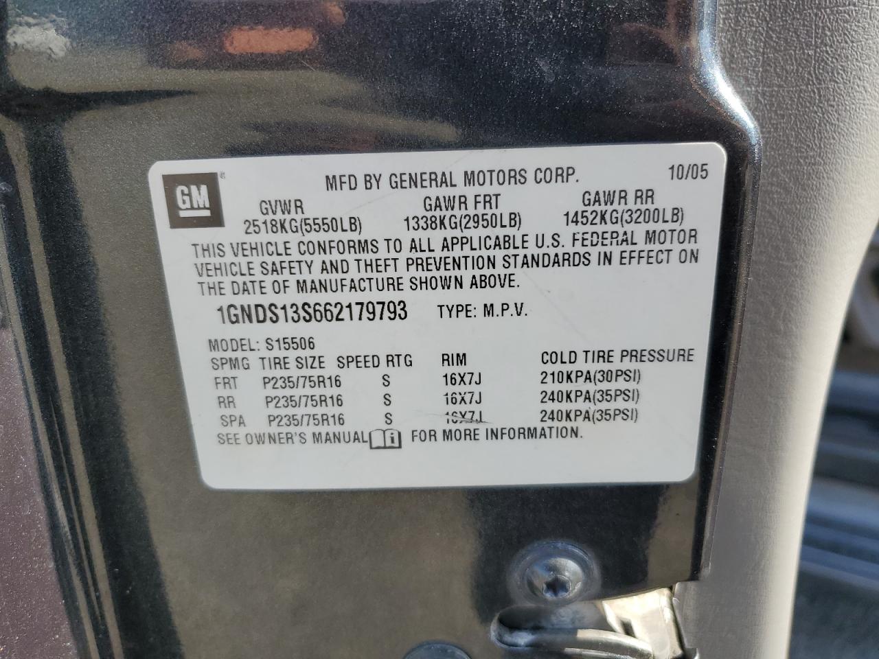 2006 Chevrolet Trailblazer Ls VIN: 1GNDS13S662179793 Lot: 81597535