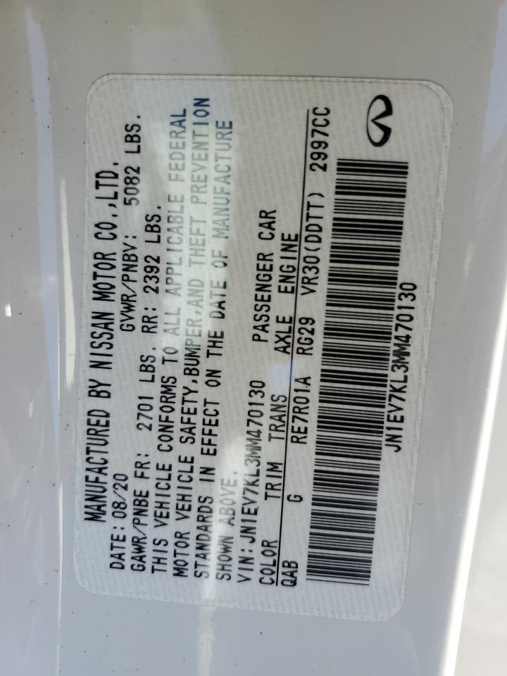 2021 Infiniti Q60 Luxe VIN: JN1EV7KL3MM470130 Lot: 80923365