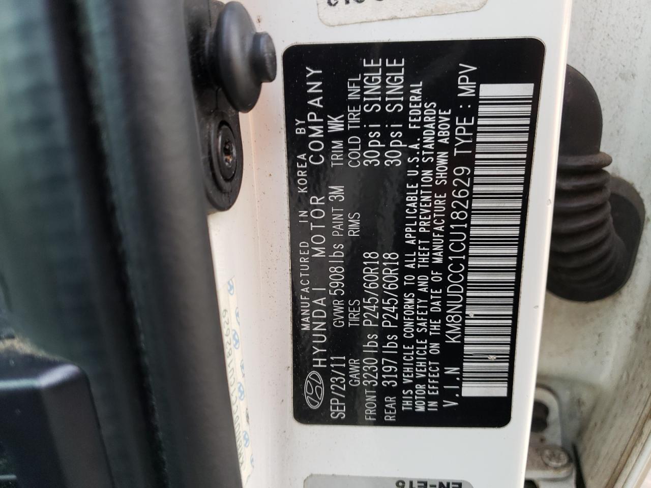 2012 Hyundai Veracruz Gls VIN: KM8NUDCC1CU182629 Lot: 84457045