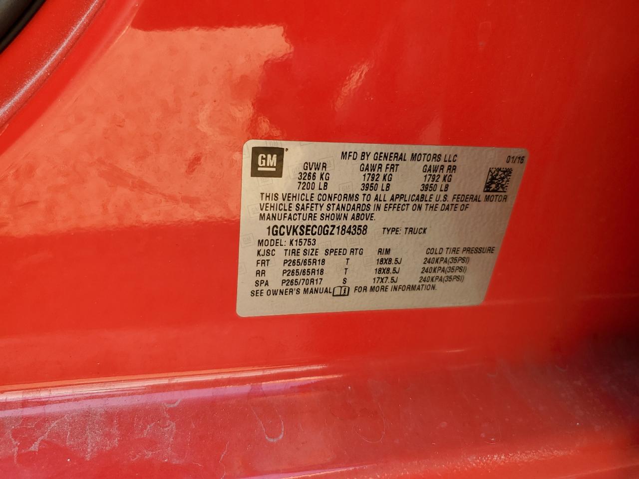 2016 Chevrolet Silverado K1500 Ltz VIN: 1GCVKSEC0GZ184358 Lot: 80091925