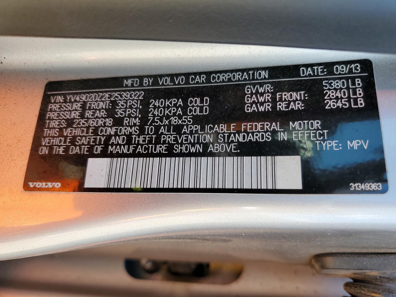 2014 Volvo Xc60 T6 VIN: YV4902DZ2E2539322 Lot: 80289225