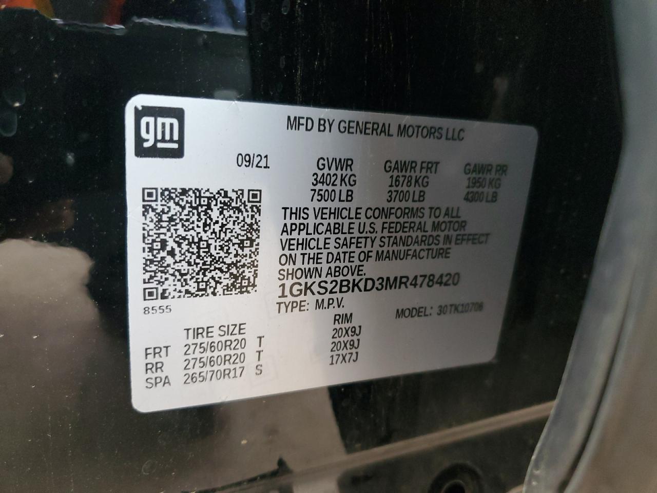 2021 GMC Yukon Slt VIN: 1GKS2BKD3MR478420 Lot: 80903645