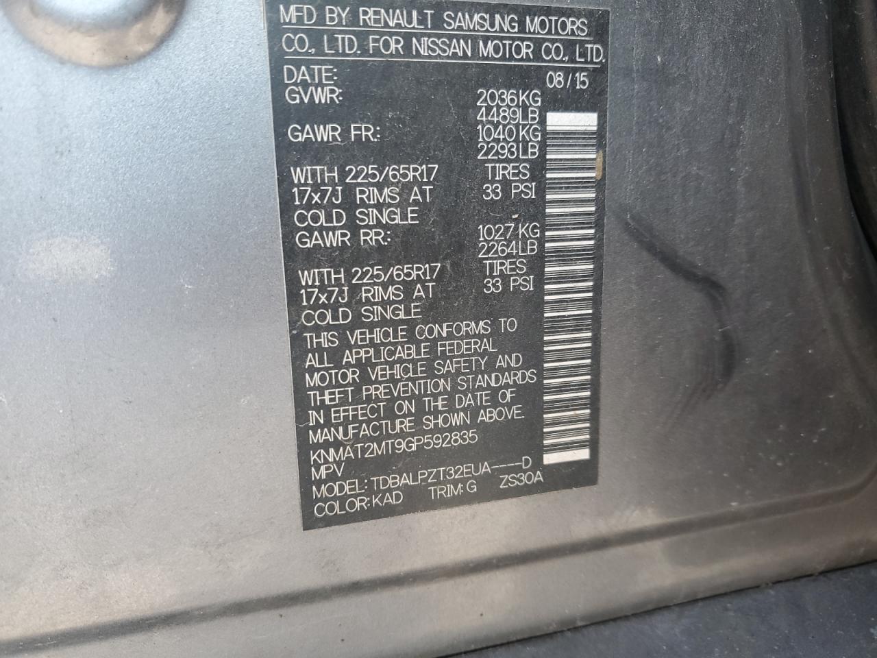 2016 Nissan Rogue S VIN: KNMAT2MT9GP592835 Lot: 84299315