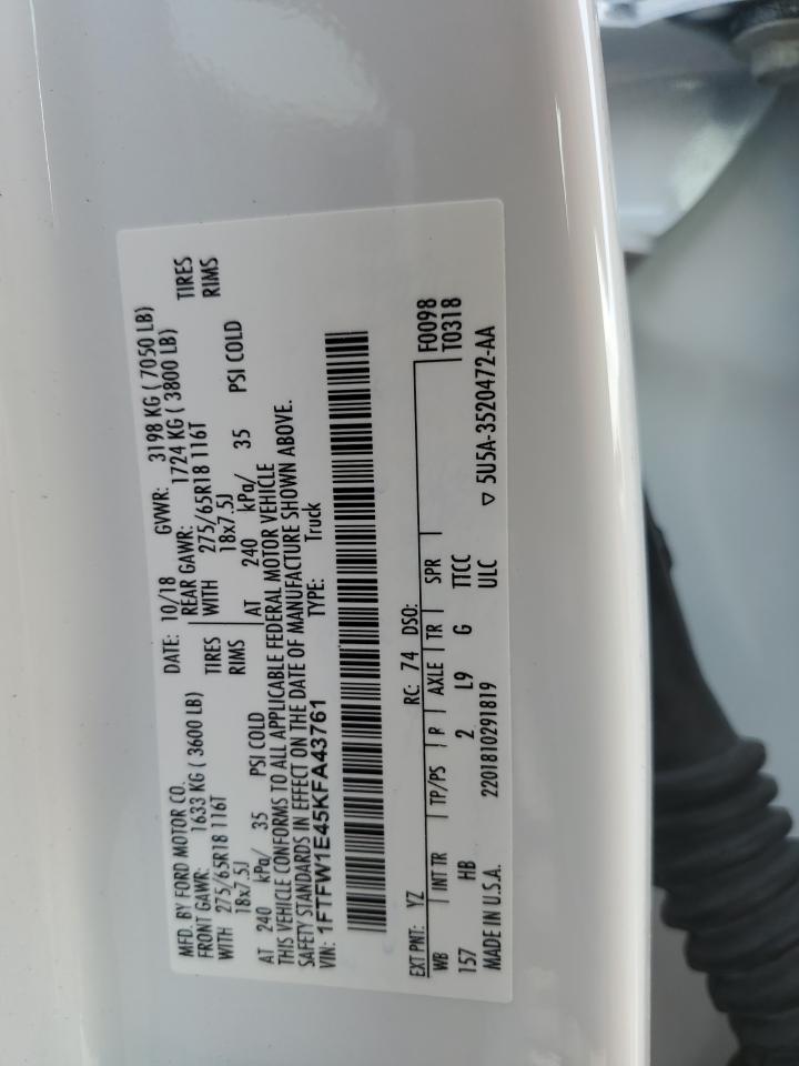 2019 Ford F150 Supercrew VIN: 1FTFW1E45KFA43761 Lot: 81121595