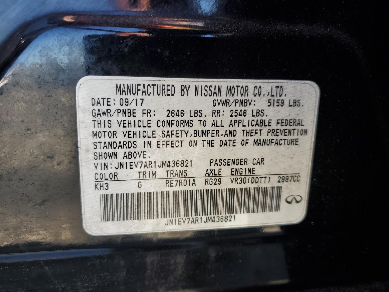 2018 Infiniti Q50 Luxe VIN: JN1EV7AR1JM436821 Lot: 71724215