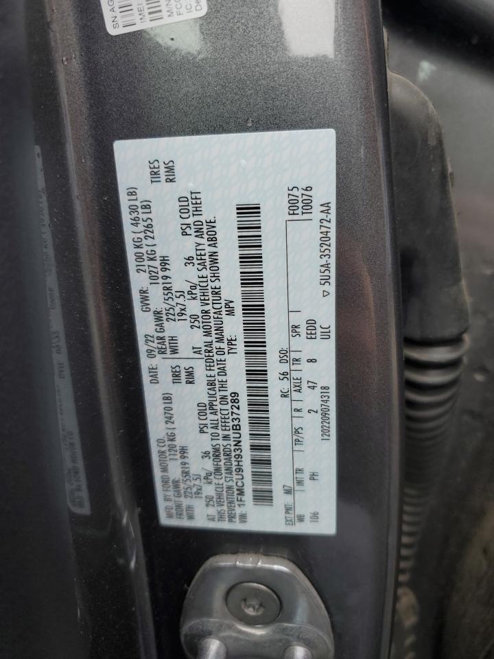 2022 Ford Escape Sel VIN: 1FMCU9H93NUB37289 Lot: 80399045