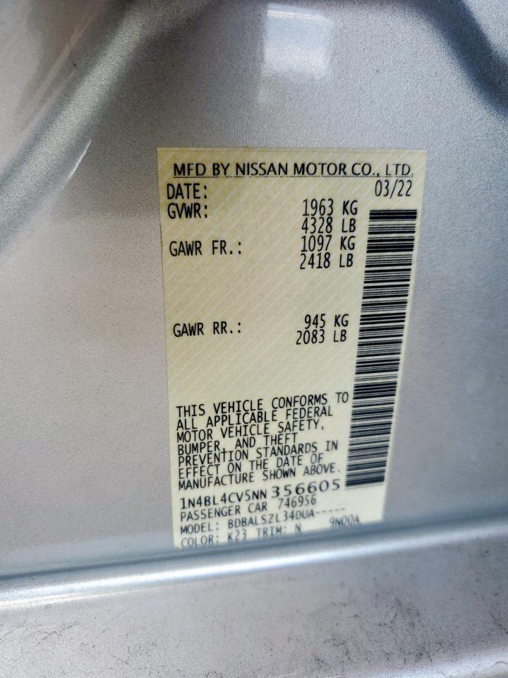 2022 Nissan Altima Sr VIN: 1N4BL4CV5NN356605 Lot: 84299745