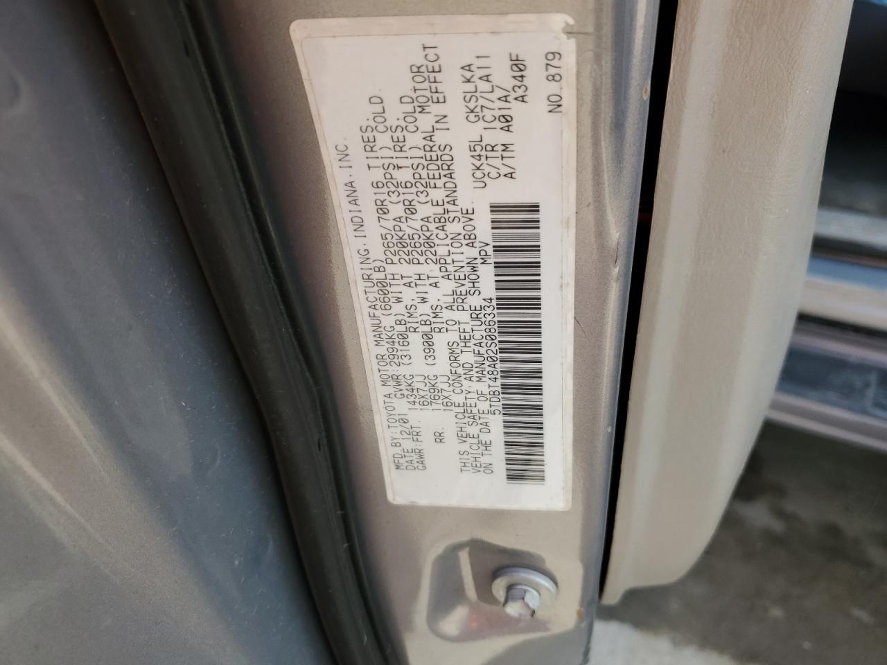 2002 Toyota Sequoia Limited VIN: 5TDBT48A02S086334 Lot: 80557955