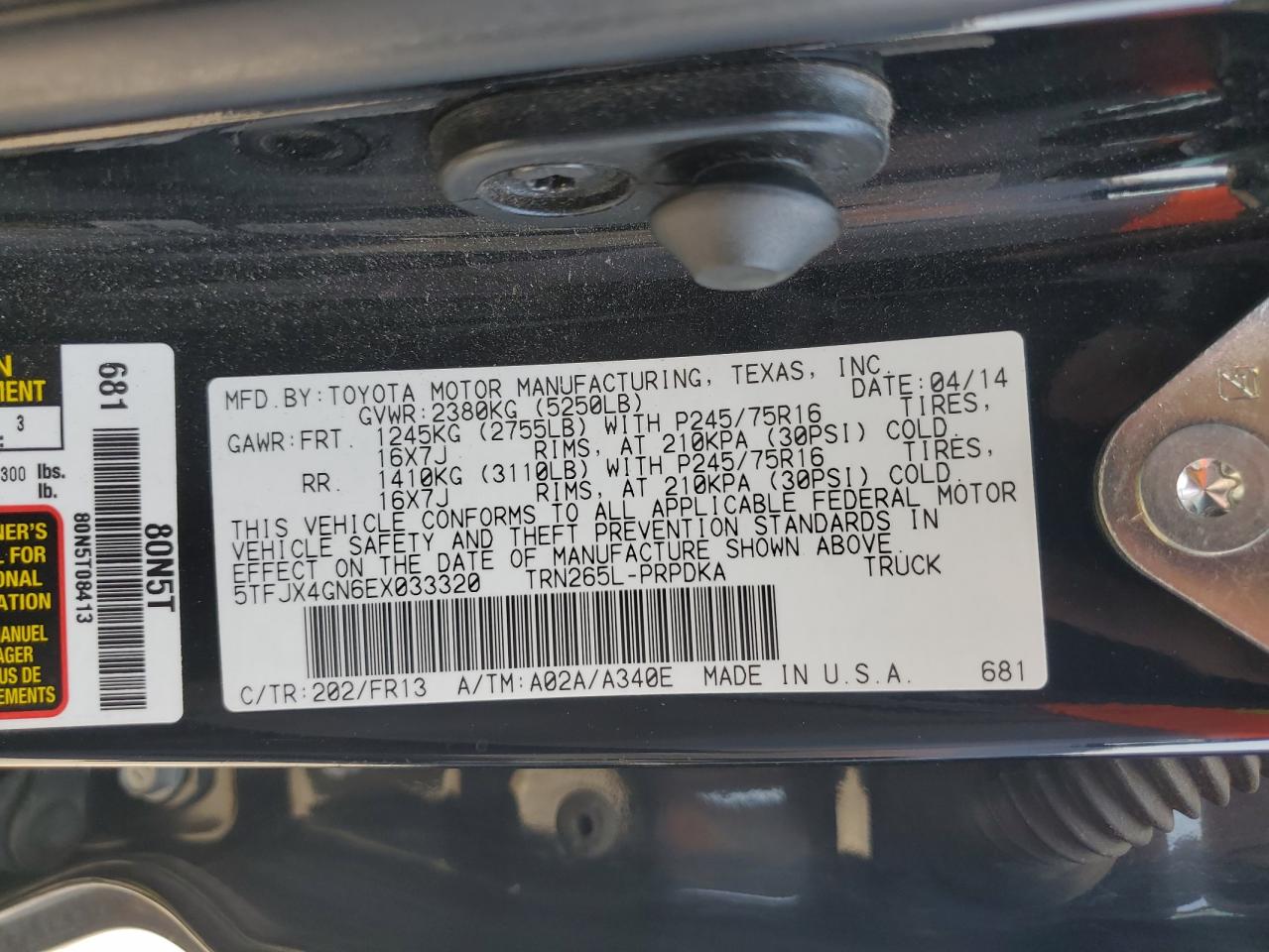 2014 Toyota Tacoma Double Cab VIN: 5TFJX4GN6EX033320 Lot: 84653235