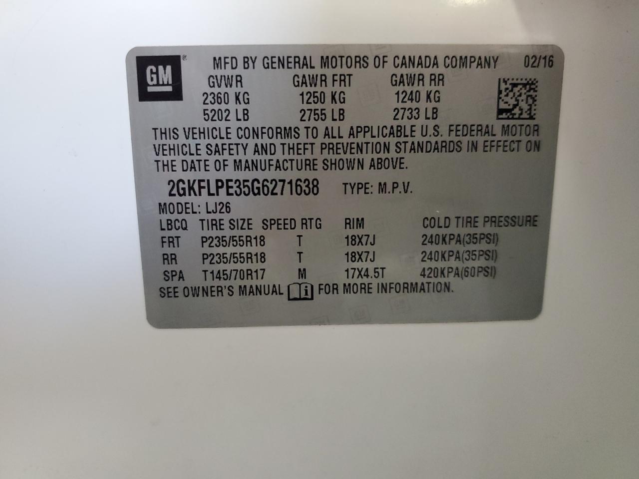 2016 GMC Terrain Slt VIN: 2GKFLPE35G6271638 Lot: 81736755