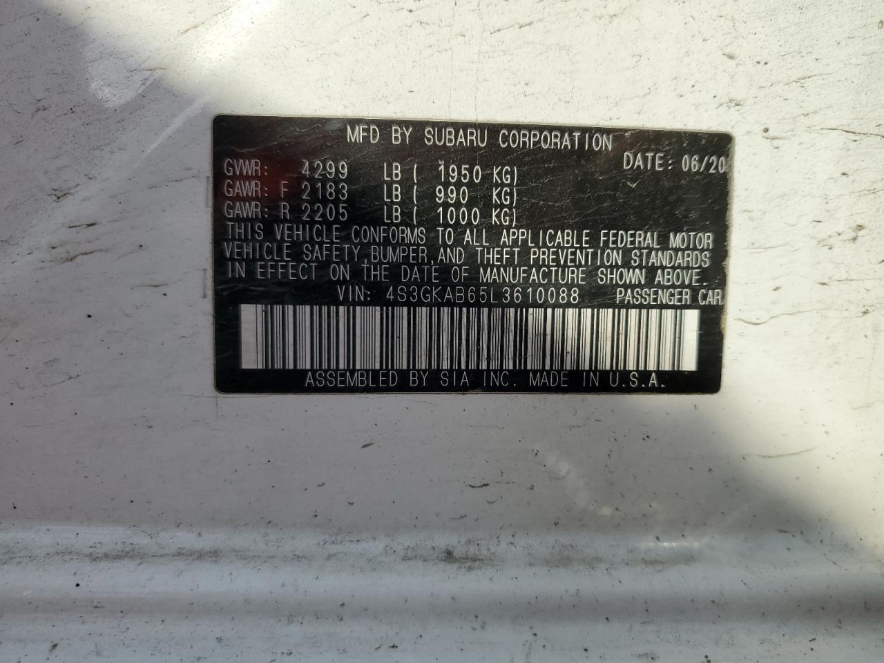 2020 Subaru Impreza VIN: 4S3GKAB65L3610088 Lot: 71473415