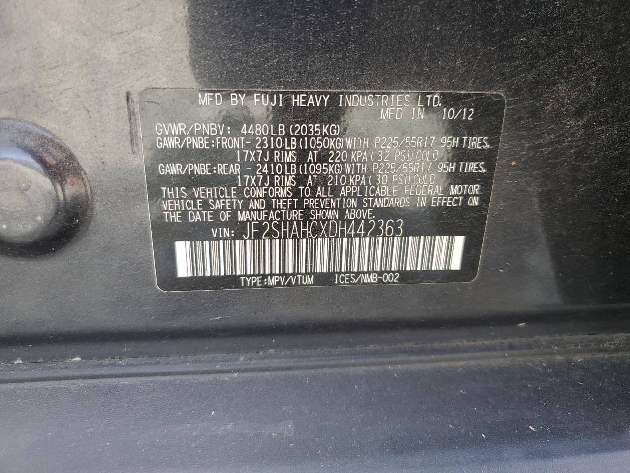 2013 Subaru Forester Touring VIN: JF2SHAHCXDH442363 Lot: 81755685