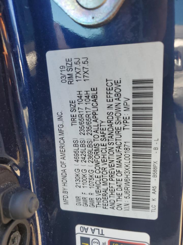 2019 Honda Cr-V Lx VIN: 5J6RW6H3XKL001871 Lot: 70930005