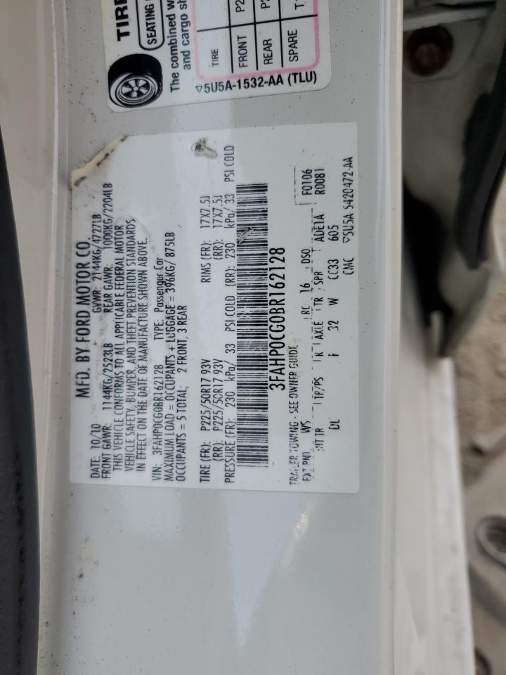 2011 Ford Fusion Sel VIN: 3FAHP0CG0BR162128 Lot: 83869325