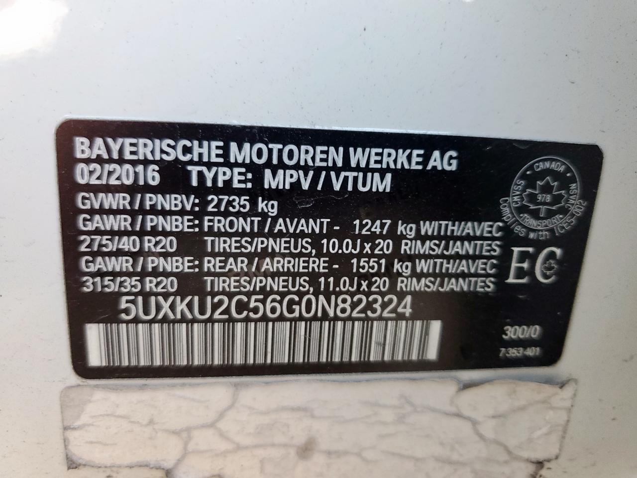 2016 BMW X6 xDrive35I VIN: 5UXKU2C56G0N82324 Lot: 80322095