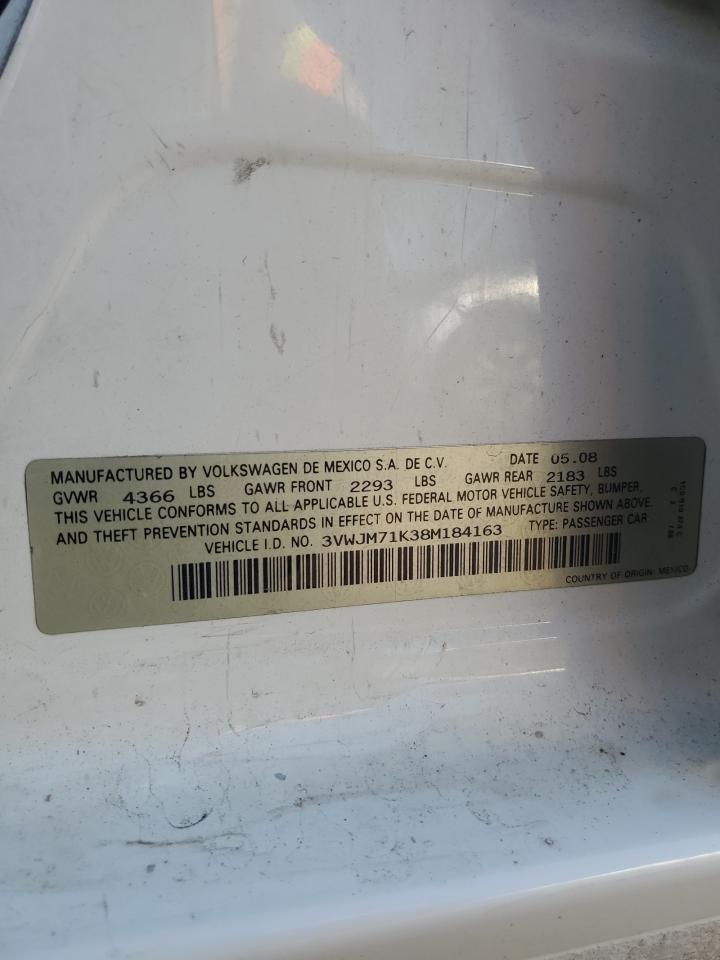 2008 Volkswagen Jetta S VIN: 3VWJM71K38M184163 Lot: 81154585