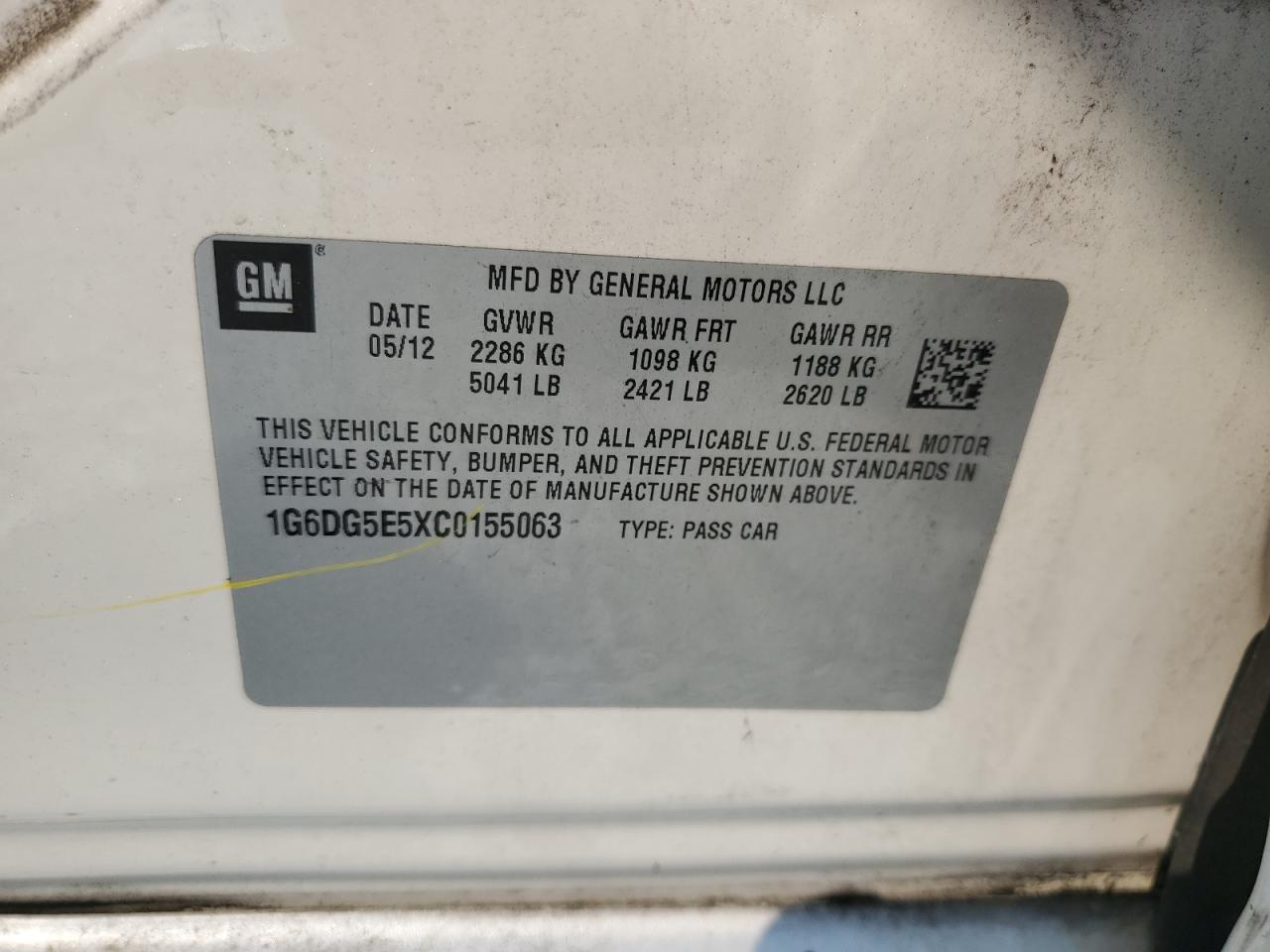 2012 Cadillac Cts Luxury Collection VIN: 1G6DG5E5XC0155063 Lot: 71849915