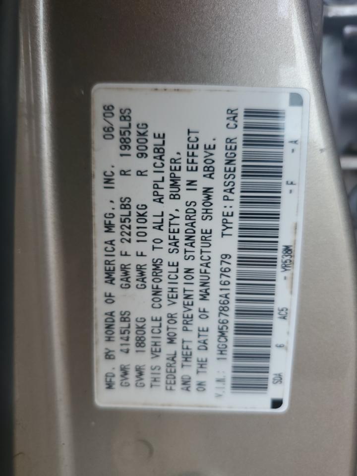 2006 Honda Accord Ex VIN: 1HGCM56786A167679 Lot: 84228765