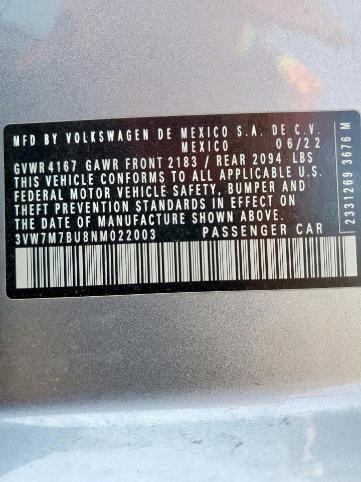 2022 Volkswagen Jetta Se VIN: 3VW7M7BU8NM022003 Lot: 71912715