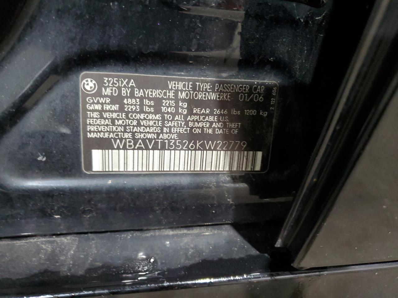 2006 BMW 325 Xit VIN: WBAVT13526KW22779 Lot: 80914005