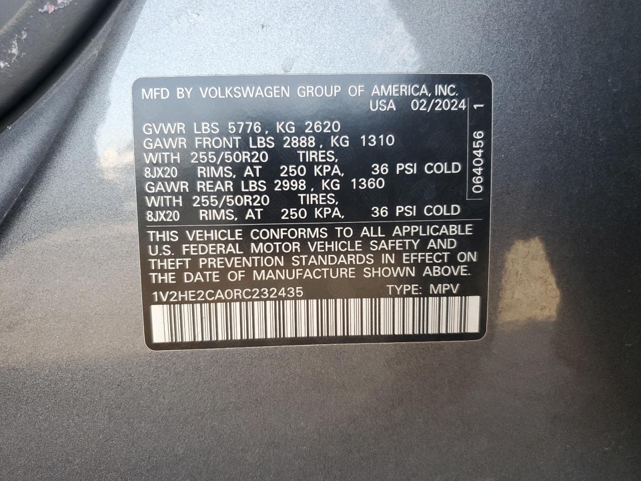 2024 Volkswagen Atlas Cross Sport Se VIN: 1V2HE2CA0RC232435 Lot: 81060845