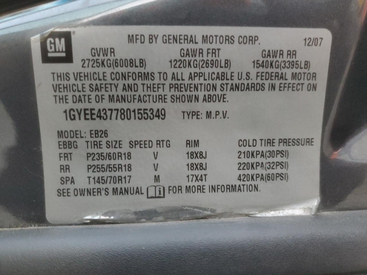 2008 Cadillac Srx VIN: 1GYEE437780155349 Lot: 71767805