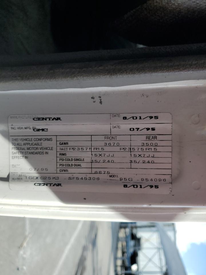 1995 GMC Rally Wagon / Van G2500 VIN: 1GDEG25K3SF545306 Lot: 80160035